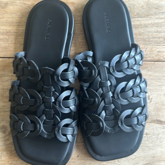 FARM Rio Black Slip-On Sandals | Modern Minimalist, Size 10 - Picture 3 of 8